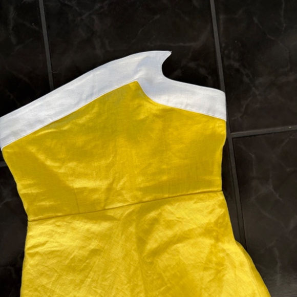 STAUD detail strapless linen Dress yellow and white NEW WITH TAGS!! Size 4 - Picture 4 of 7